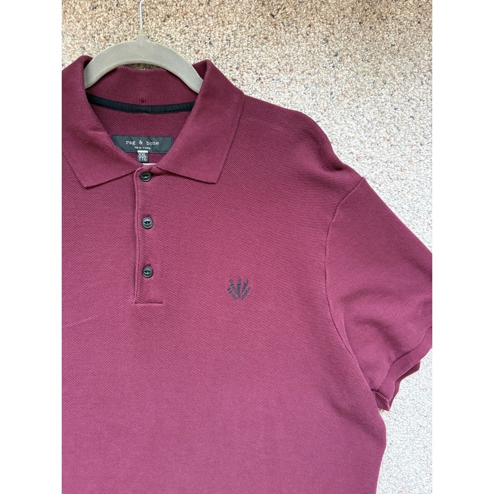 Rag & Bone Mens Polo Shirt XXL Burgundy Pique Short Sleeve Classic Preppy Luxury